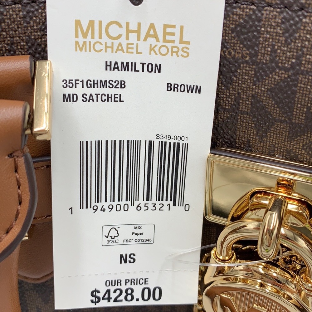 Michael Kors Hamilton Med Satchel Shoulder Crossbody Bag Luggage/Brown Signature - Picture 16 of 16